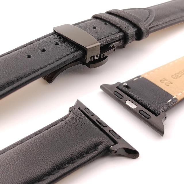 Bracelet Apple Watch en Cuir Véritable avec Fermoir Papillon - Adon