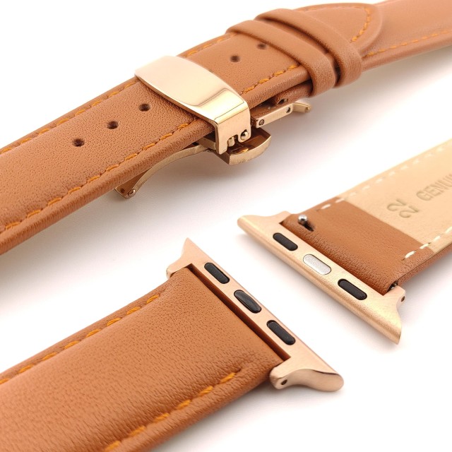 Bracelet Apple Watch en Cuir Véritable avec Fermoir Papillon - Adon
