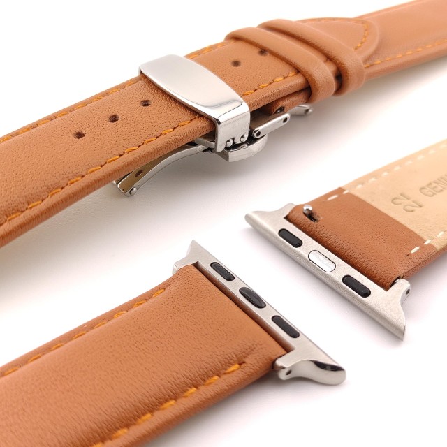 Bracelet Apple Watch en Cuir Véritable avec Fermoir Papillon - Adon | SMANIQUE