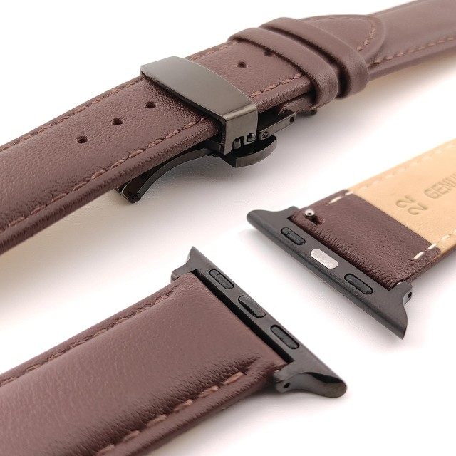 Bracelet Apple Watch en Cuir Véritable avec Fermoir Papillon - Adon | SMANIQUE