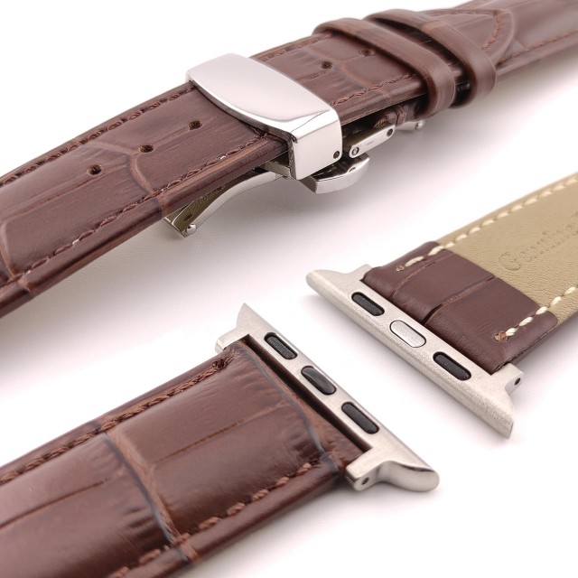 Leather watch strap hot sale with butterfly clasp