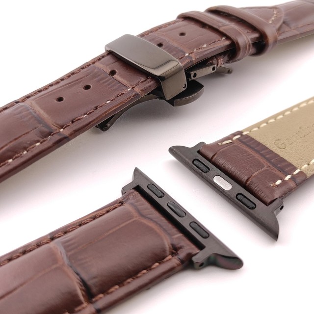 Bracelet Apple Watch en Cuir Véritable avec Fermoir Papillon - Cerbero