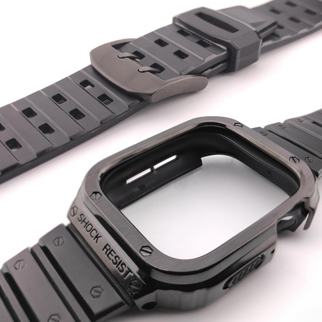 Apple Watch Edelstahl und Silikon Armband mit Gehäuse Set - Honos