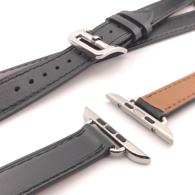 Bracelet Apple Watch Double Tour Fin en Cuir Véritable