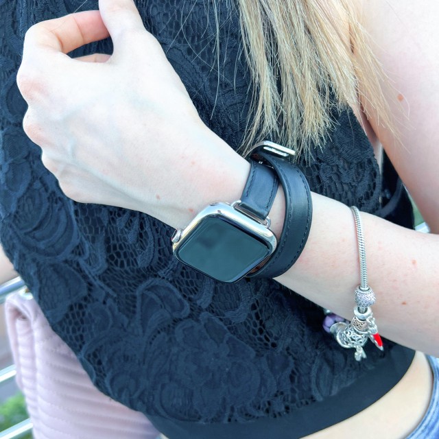 Bracelet Apple Watch Double Tour Fin en Cuir Véritable