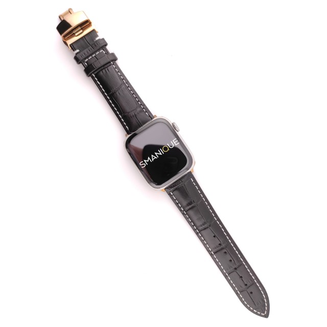 Bracelet Apple Watch en Cuir Véritable avec Fermoir Papillon - Cerbero