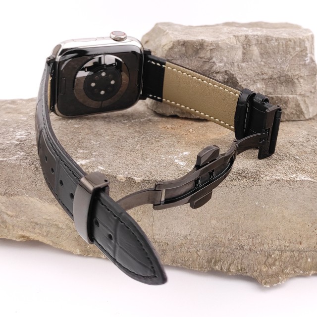 Bracelet Apple Watch en Cuir Véritable avec Fermoir Papillon - Cerbero