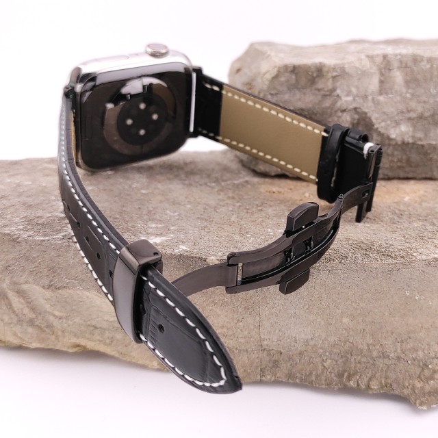 Bracelet Apple Watch en Cuir Véritable avec Fermoir Papillon - Cerbero