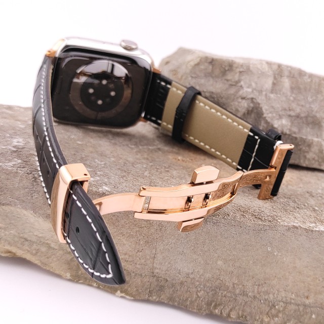 Bracelet Apple Watch en Cuir Véritable avec Fermoir Papillon - Cerbero