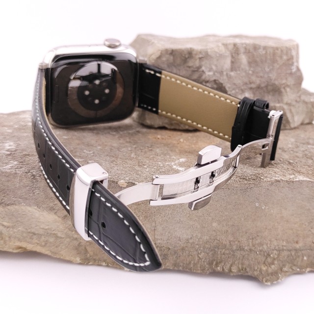 Bracelet Apple Watch en Cuir Véritable avec Fermoir Papillon - Cerbero