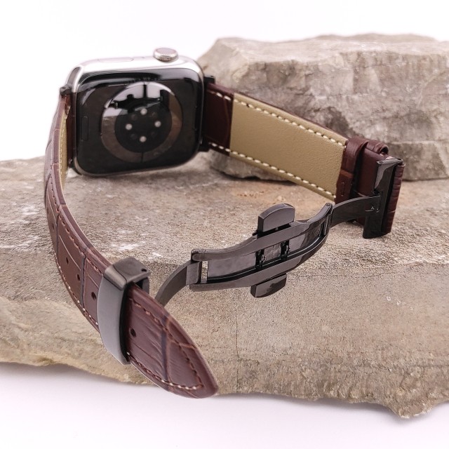 Bracelet Apple Watch en Cuir Véritable avec Fermoir Papillon - Cerbero