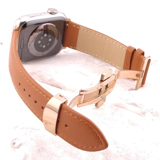 Bracelet Apple Watch en Cuir Véritable avec Fermoir Papillon - Adon