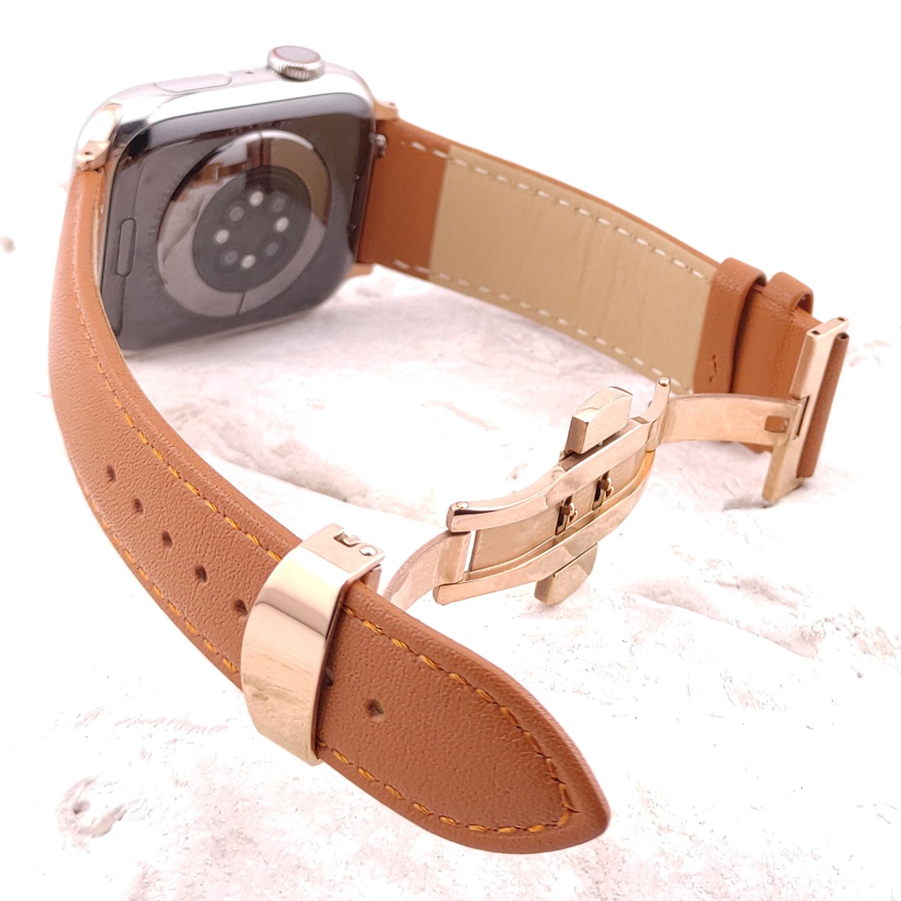 Bracelet Apple Watch en Cuir Véritable avec Fermoir Papillon