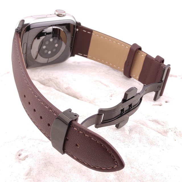 Bracelet Apple Watch en Cuir Véritable avec Fermoir Papillon - Adon