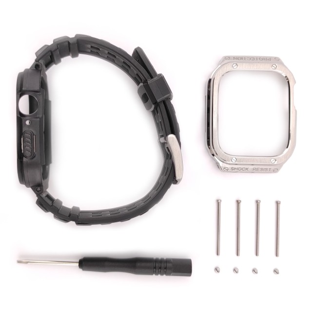 Apple Watch Edelstahl und Silikon Armband mit Gehäuse Set - Honos