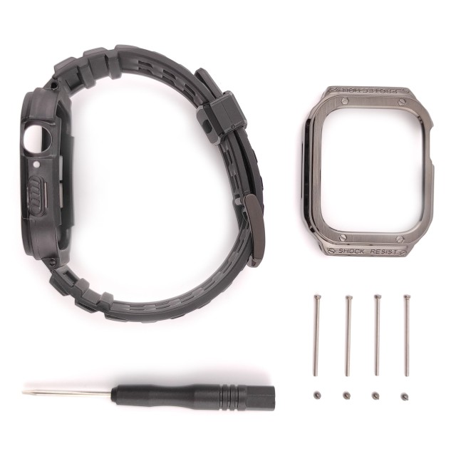 Apple Watch Edelstahl und Silikon Armband mit Gehäuse Set - Honos