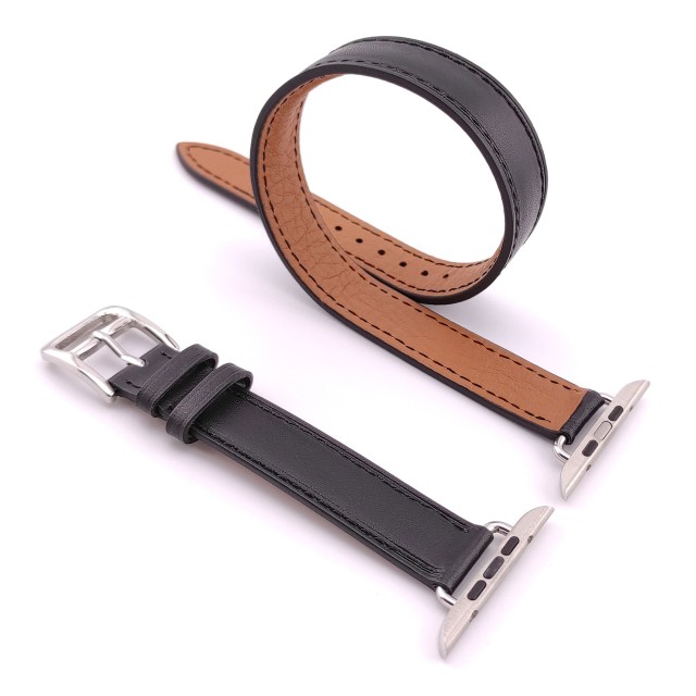 Bracelet Apple Watch Double Tour Fin en Cuir Véritable