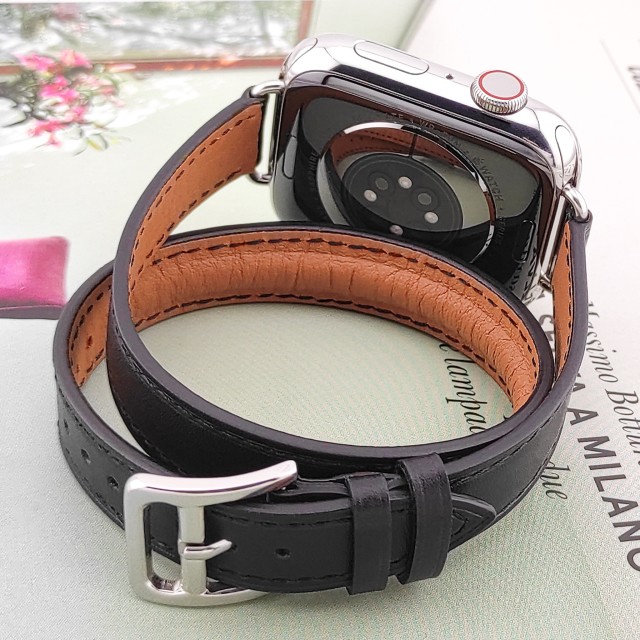Bracelet Apple Watch Double Tour Fin en Cuir Véritable