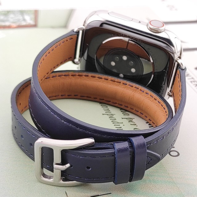 Bracelet Apple Watch Double Tour Fin en Cuir Véritable