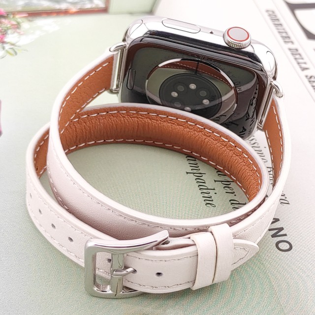 Bracelet Apple Watch Double Tour Fin en Cuir Véritable