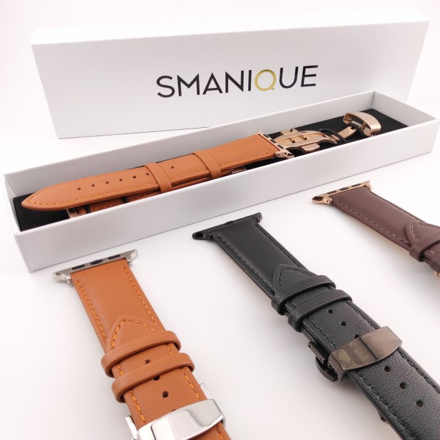 Bracelet Apple Watch en Cuir Véritable avec Fermoir Papillon - Adon