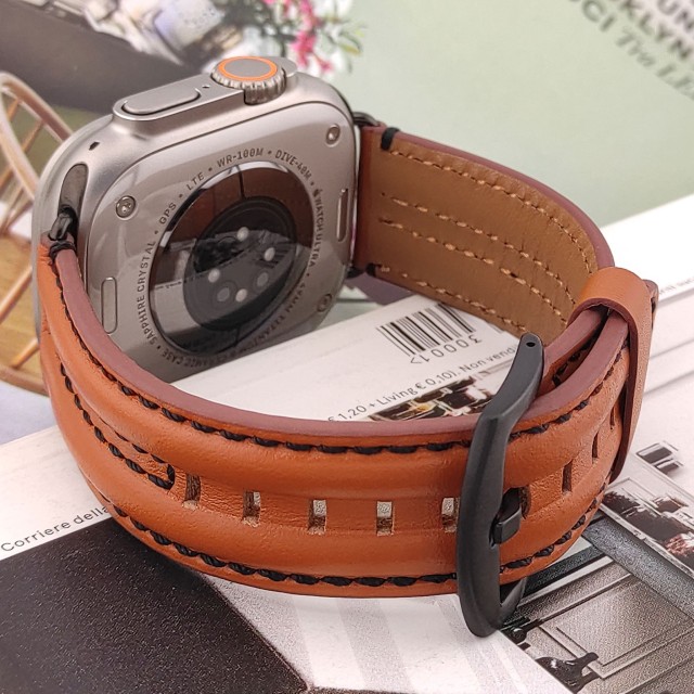 Apple Watch Bracelet Double Ridge en Cuir Véritable - Heracles