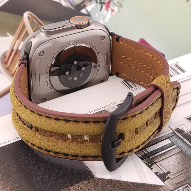 Apple Watch Bracelet Double Ridge en Cuir Véritable - Heracles