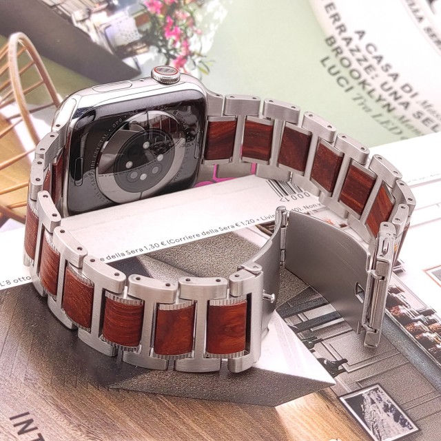 Apple Watch Gliederarmband aus Holz und Stahl – Thanos